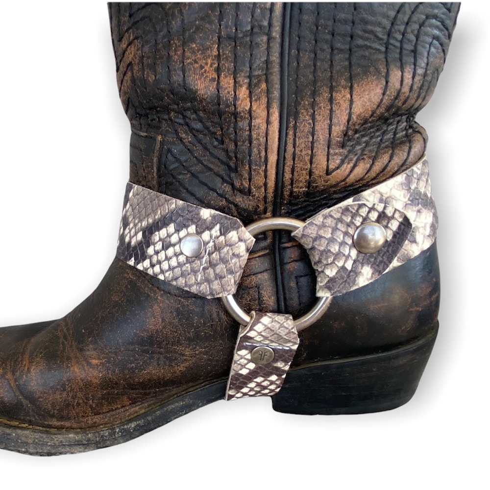 Frye snake print snap on removable boot harness